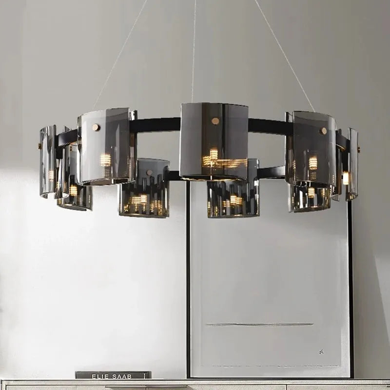 Modern LED Luxury Ceiling Chandeliers Lighting Amber Smoky Glass