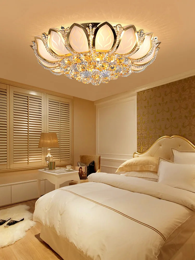 Bedroom light modern simple round lotus crystal light warm romantic