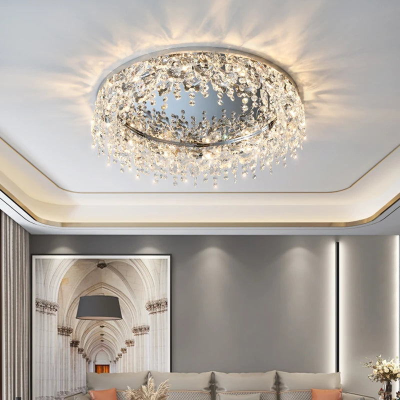 LED Crystal Ceiling Lights Steel Bedroom Chandeliers Stainless Living