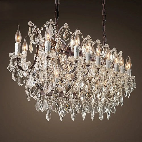 19th C. Rococo Iron & Crystal Rectangular Chandelier Vintage LED