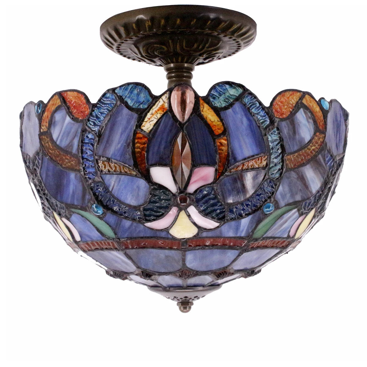 Tiffany Ceiling Light Fixture Blue Purple Cloudy Stained