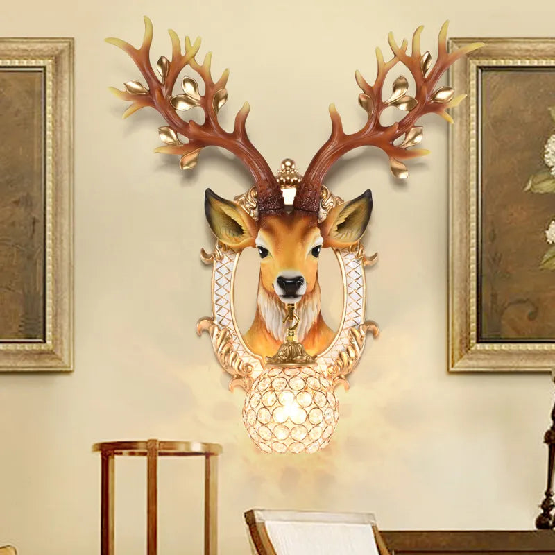 Nordic Light Deer Head Resin Wall Lamp Modern Luxury Antler LED Wall
