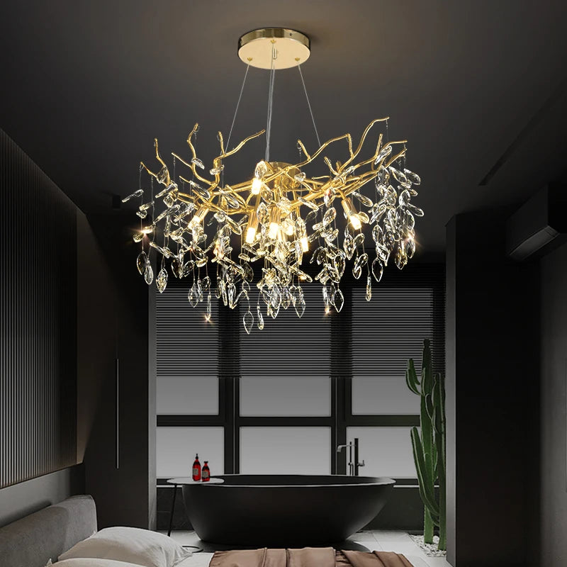 Branch-shaped American luxury gold ceiling crystal chandelier modern
