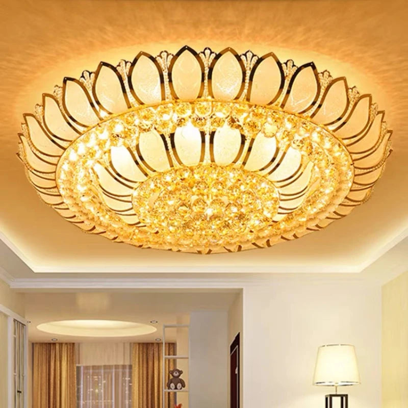 Big Lotus Flower Modern Ceiling Lights With Glass Lampshade Gold