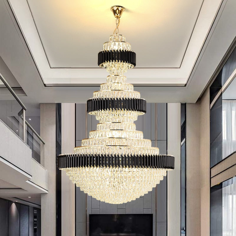Top Luxury Crystal Stair Chandelier Lighting Villa Lobby Hotel Large