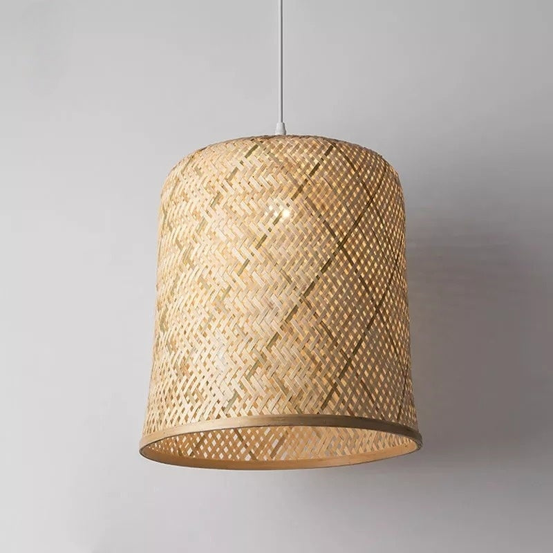 Bamboo Wicker Ratan Basket Pendant Light Fixture Country Vintage