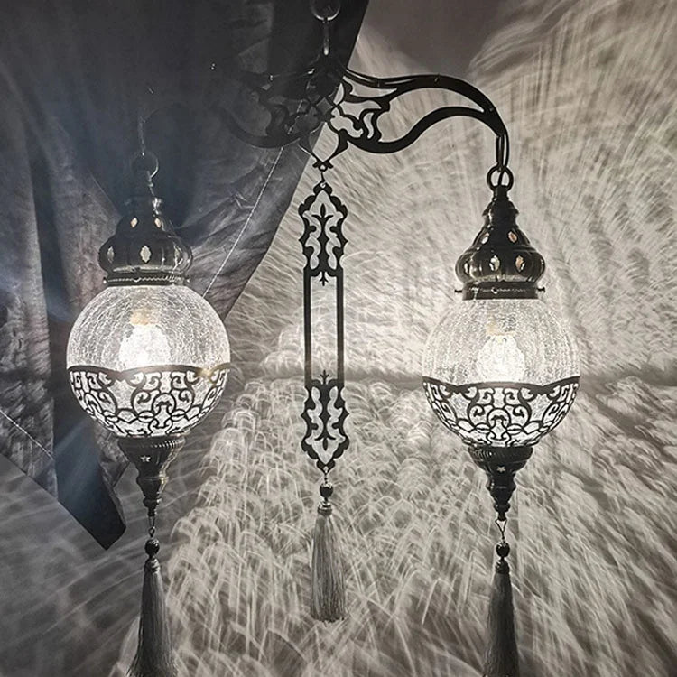 Indoor Moroccan Turkish Pendant Hanging Lamp Light Crack Glass Double