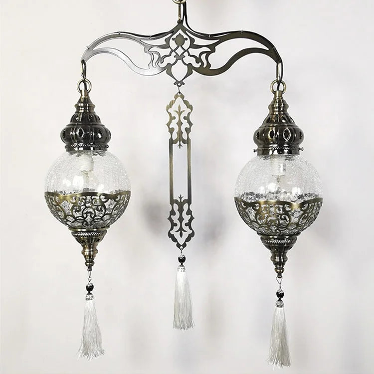 Indoor Moroccan Turkish Pendant Hanging Lamp Light Crack Glass Double