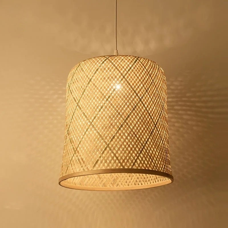 Bamboo Wicker Ratan Basket Pendant Light Fixture Country Vintage