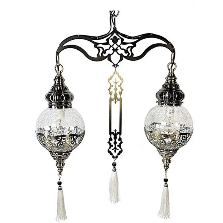 Indoor Moroccan Turkish Pendant Hanging Lamp Light Crack Glass Double