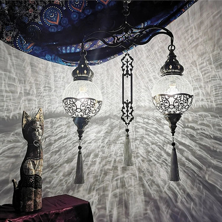 Indoor Moroccan Turkish Pendant Hanging Lamp Light Crack Glass Double