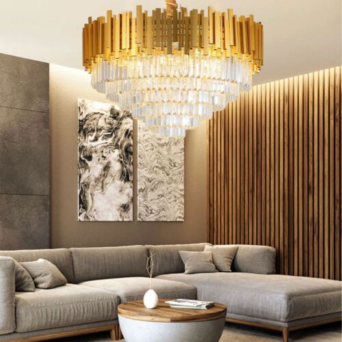 Modern Large Crystal Ceiling Light Gold Pendant Chandelier Lamp