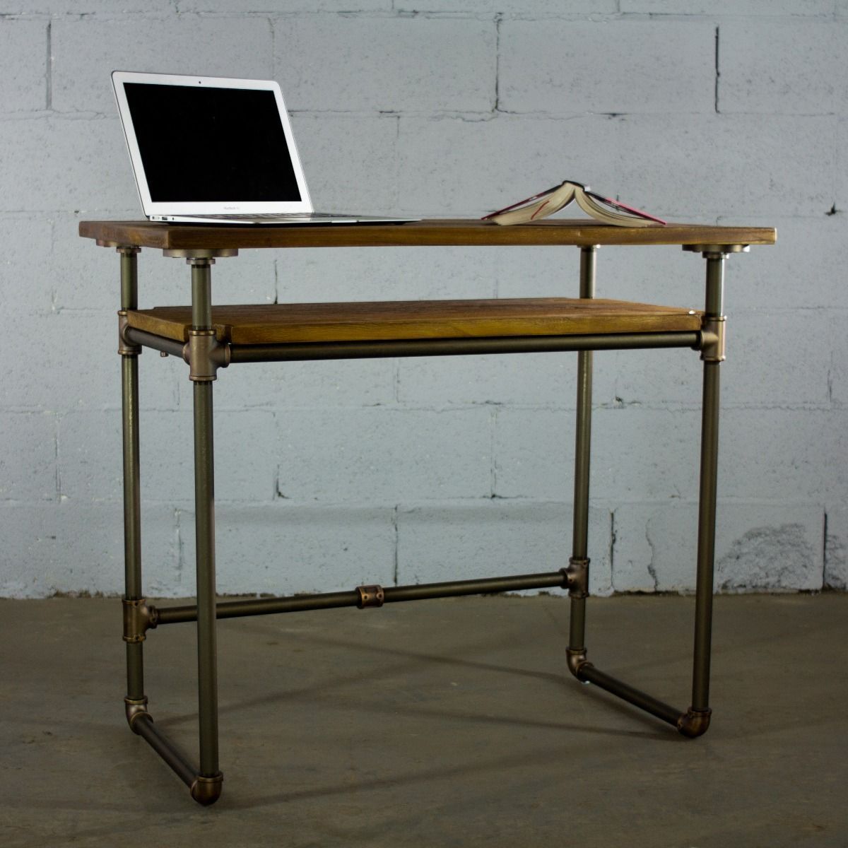 Modern Industrial Home Office Desk with Lower Shelf