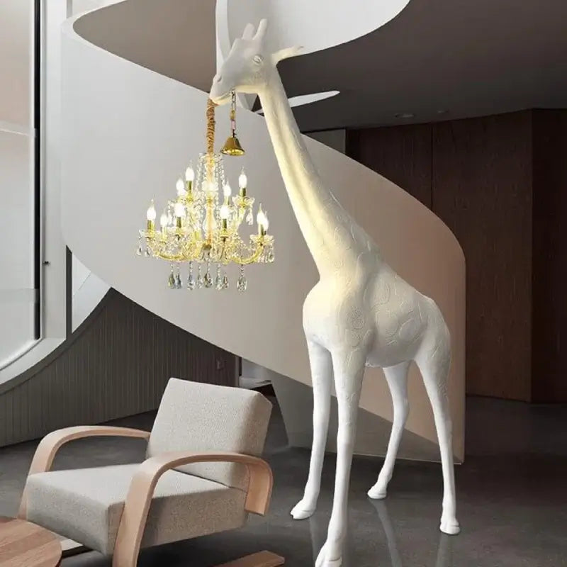 Art Sculpture Giraffe Floor Chandelier - White