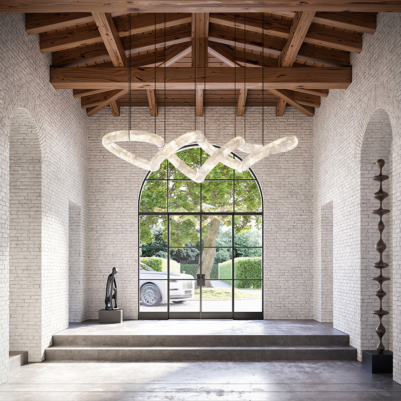 Oslo Designer Inspired Double Loop Symmetrical Alabaster Chandelier Light