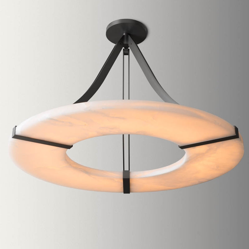 Elysia's Grace: Round Alabaster Plate Chandelier, Exquisite Illumination