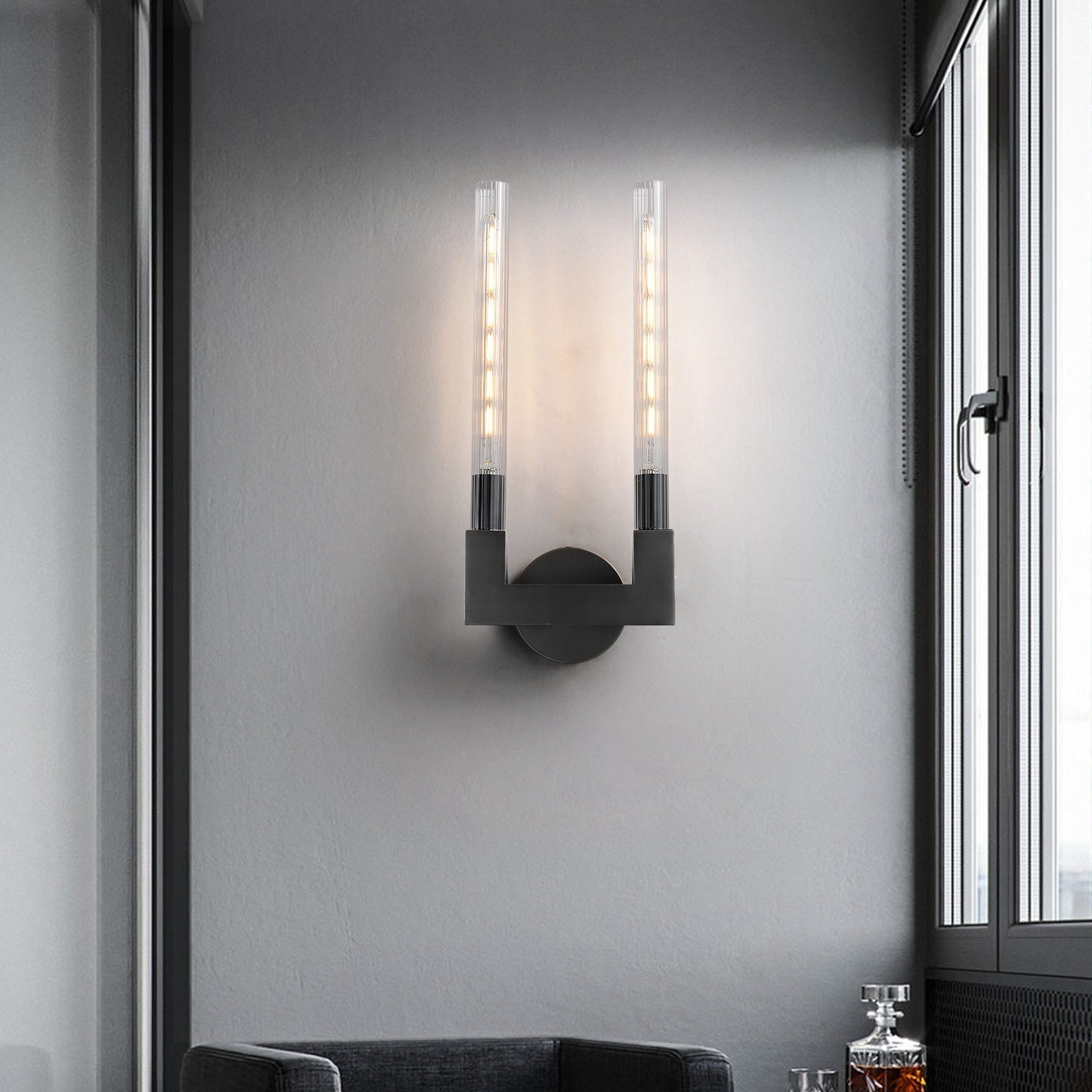 Industrial Sconce, Double Glass Wall Sconces with Glass, Candlestick Wall Lights for Living Room