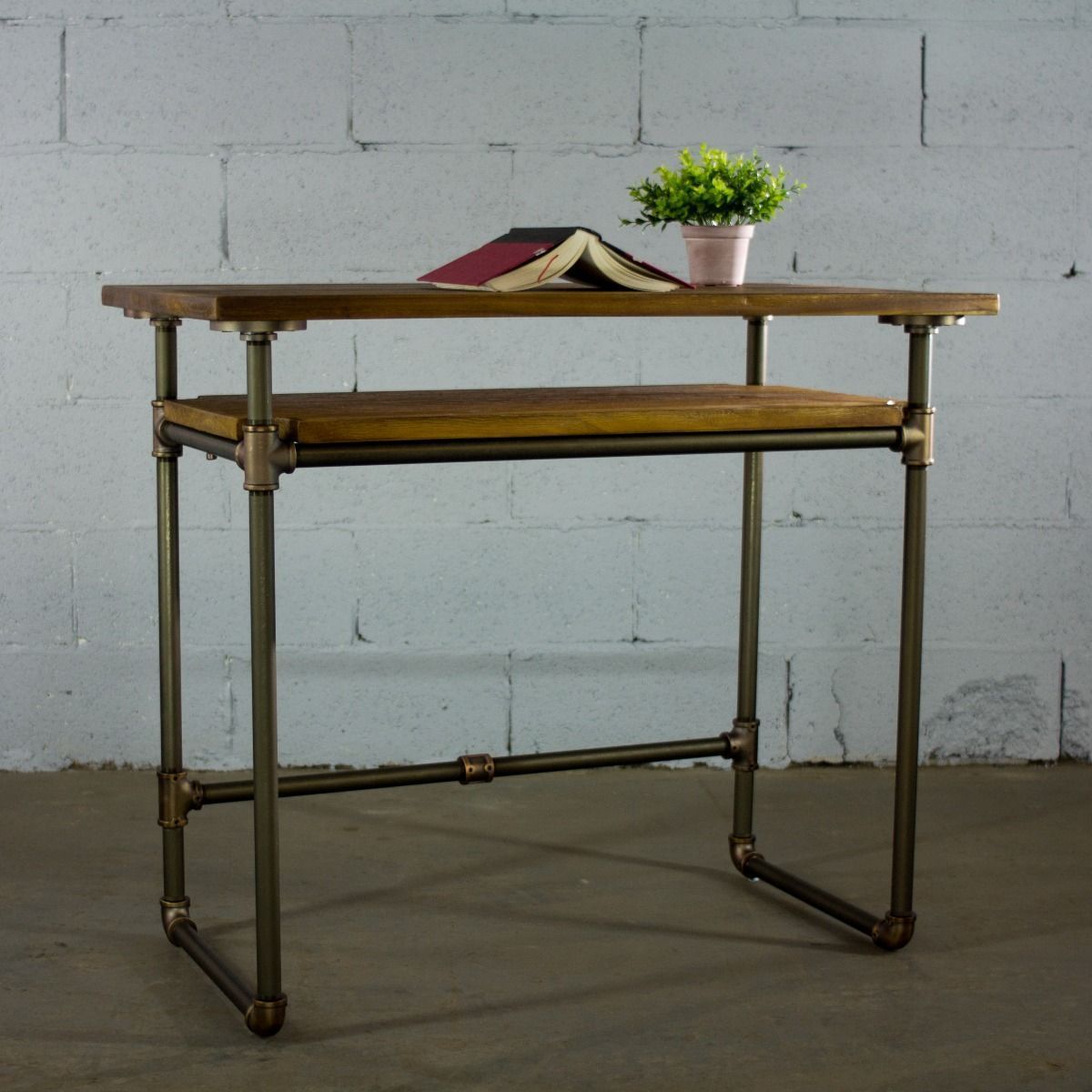 Modern Industrial Home Office Desk with Lower Shelf