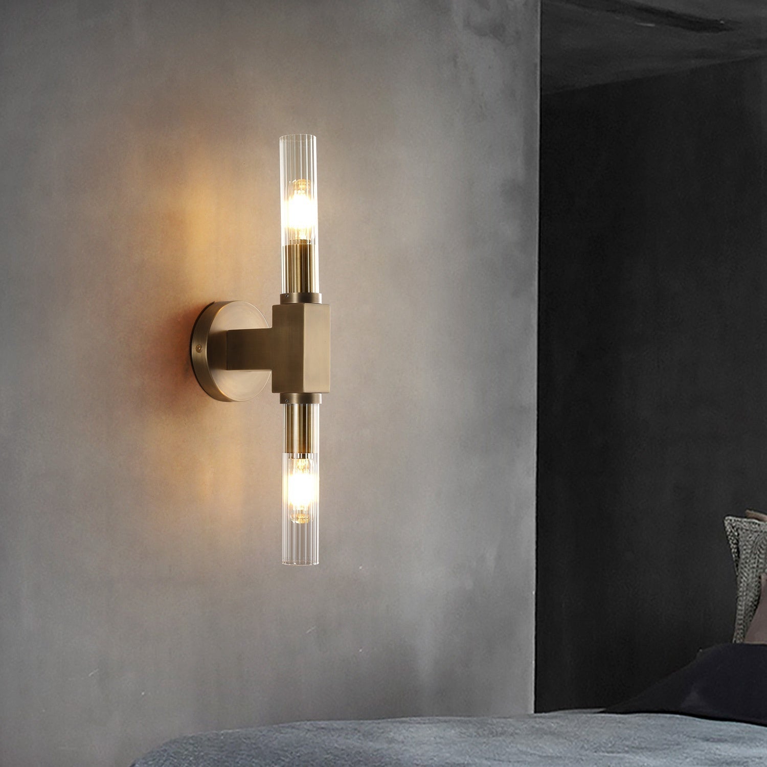 Industrial Sconce, Brass Modern Wall Sconces with Glass, Candlestick Wall Lights for Bedroom