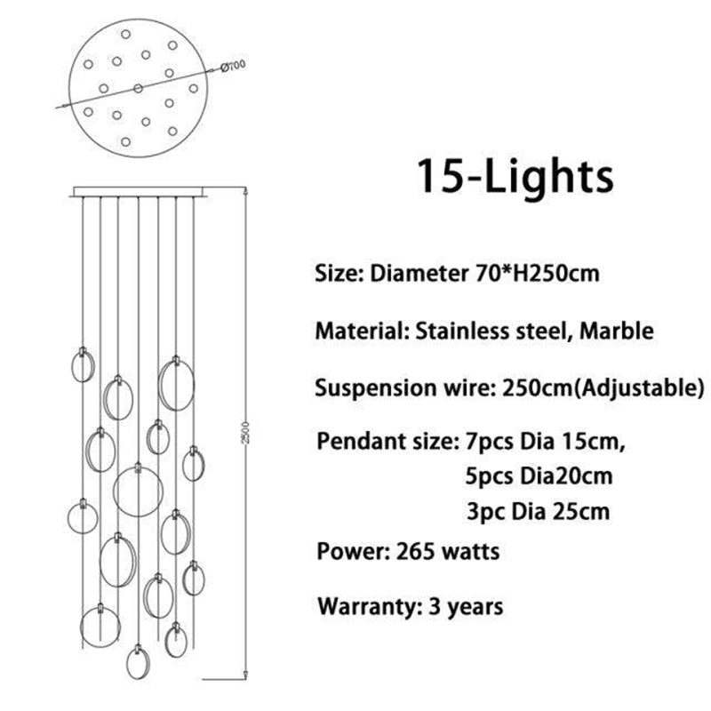 Modern Discs Alabaster Long Staircase Chandelier