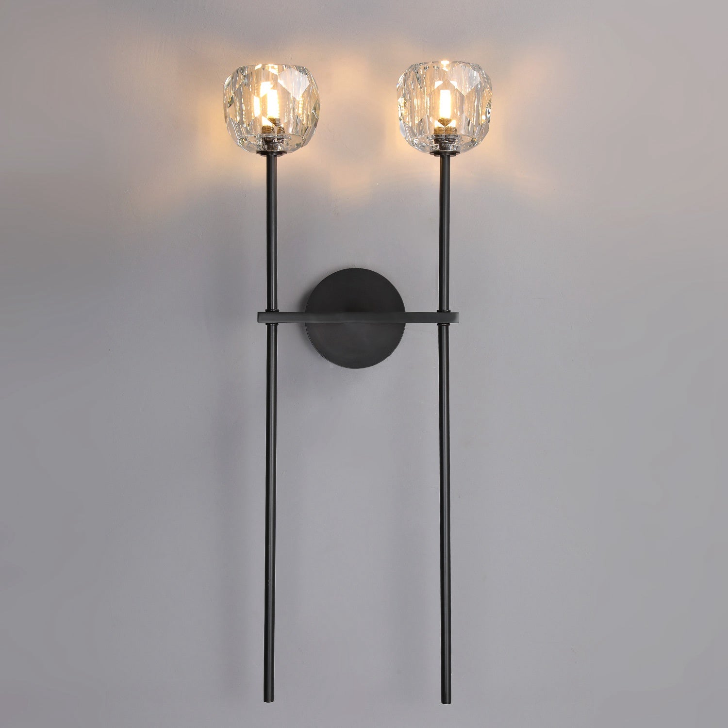 Bille De Clear Crystal Double Ball Wall Sconce 28"H