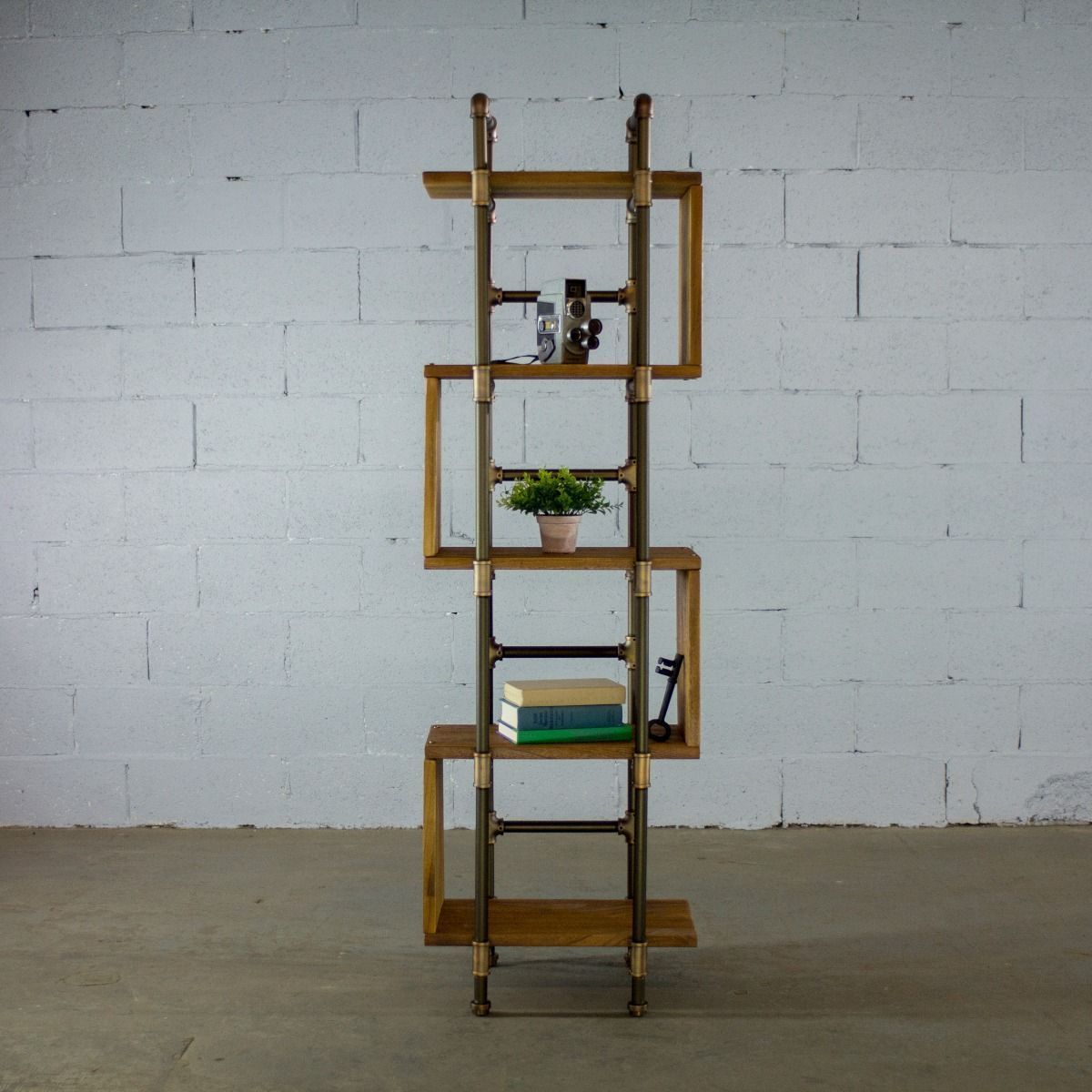 Modern Five Shelf Open Pipe Display Bookcase