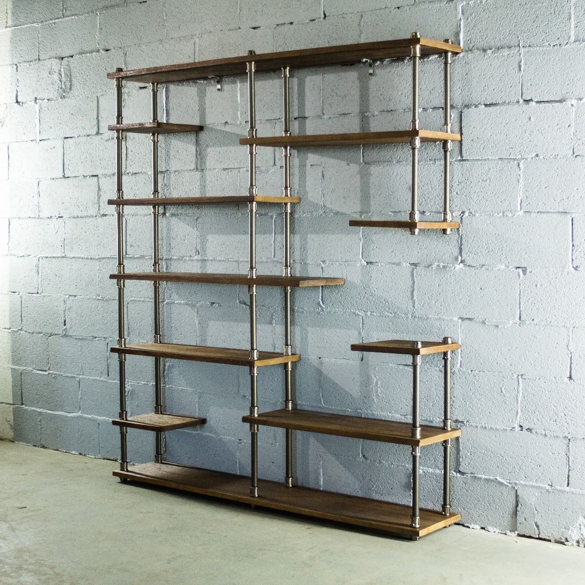 Open Eleven Shelf Industrial Pipe Bookcase