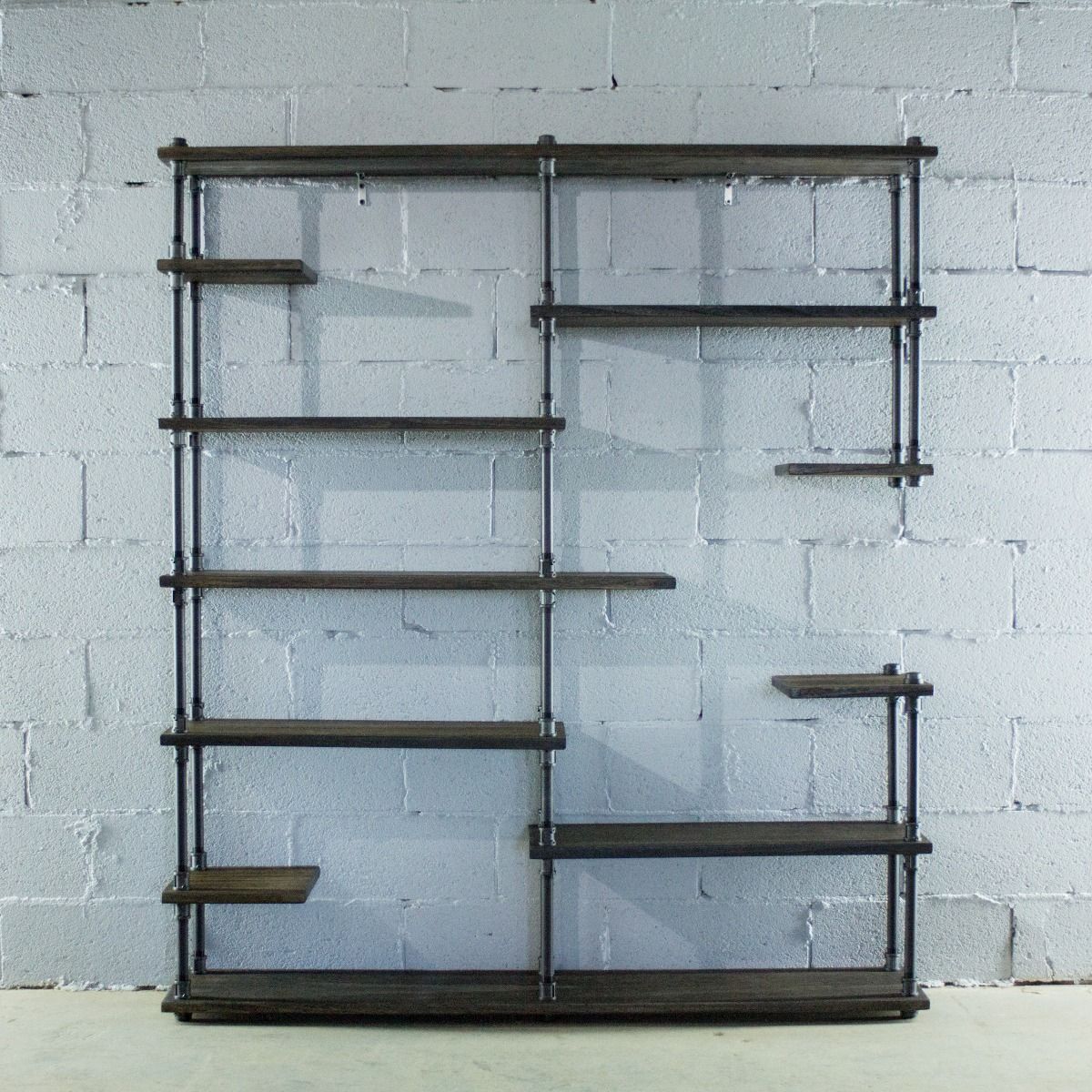 Open Eleven Shelf Industrial Pipe Bookcase