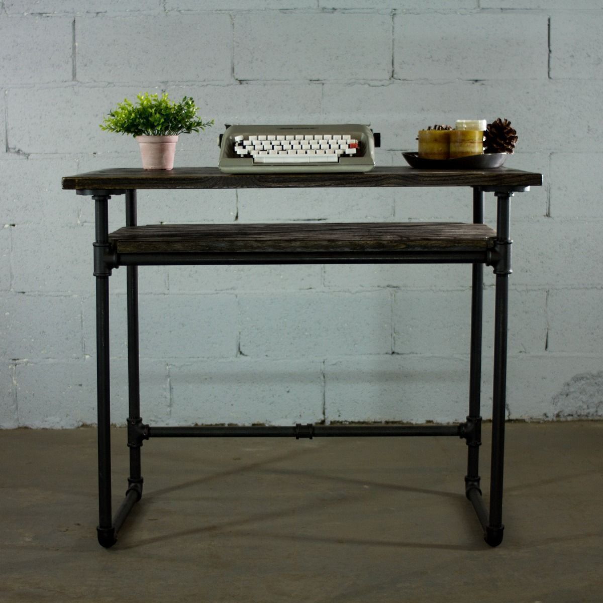 Modern Industrial Home Office Desk with Lower Shelf