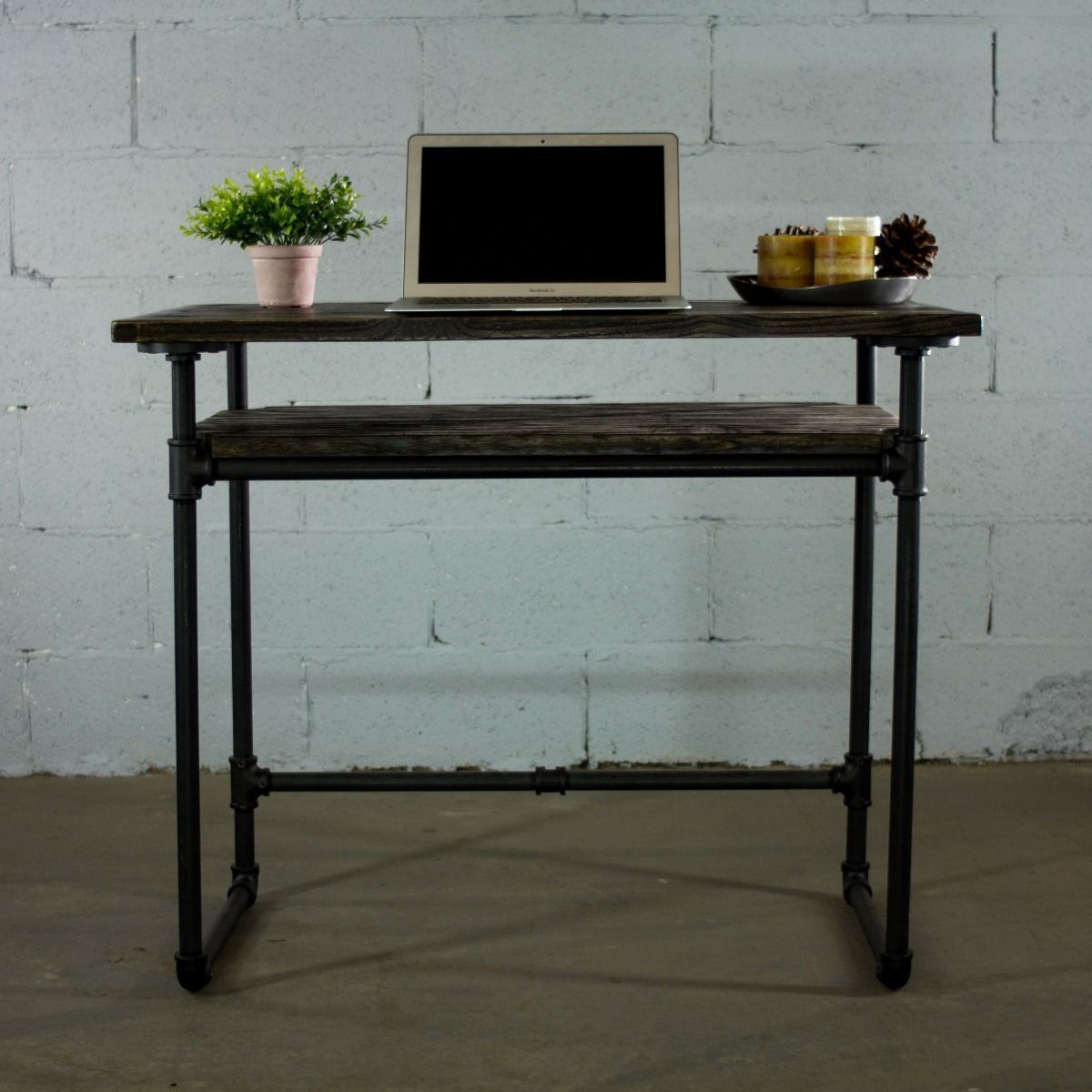 Modern Industrial Home Office Desk with Lower Shelf