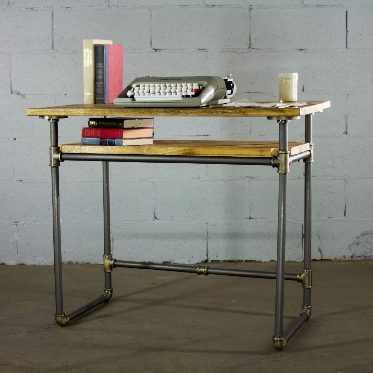 Modern Industrial Home Office Desk with Lower Shelf