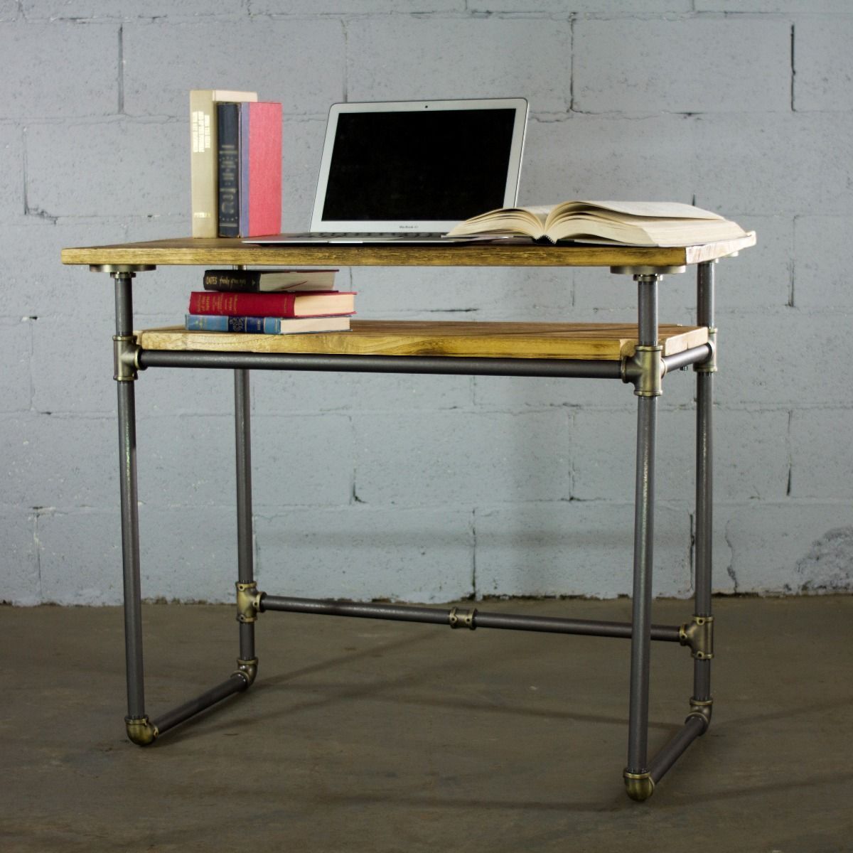 Modern Industrial Home Office Desk with Lower Shelf