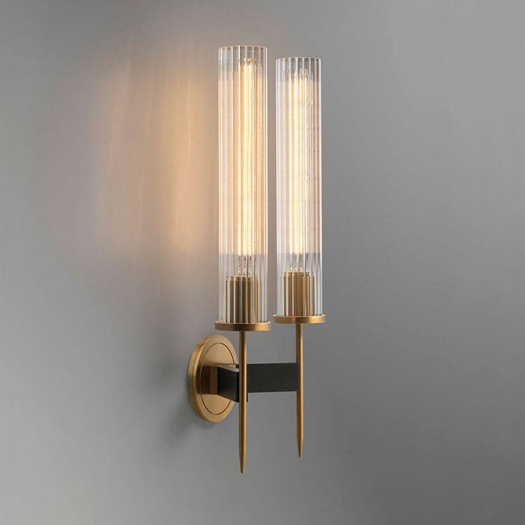 Double Head Industrial  Wind K9 Crystal Candlestick Wall Sconce, Brass