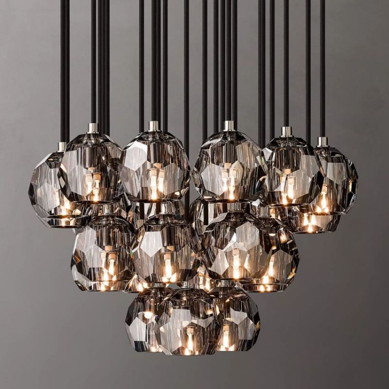 Balle Smoke Crystal Cluster Chandelier D24"