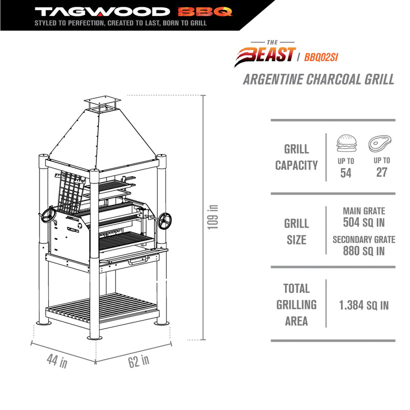 Tagwood BBQ Argentine Wood Fire & Charcoal Grill (BBQ02SI)