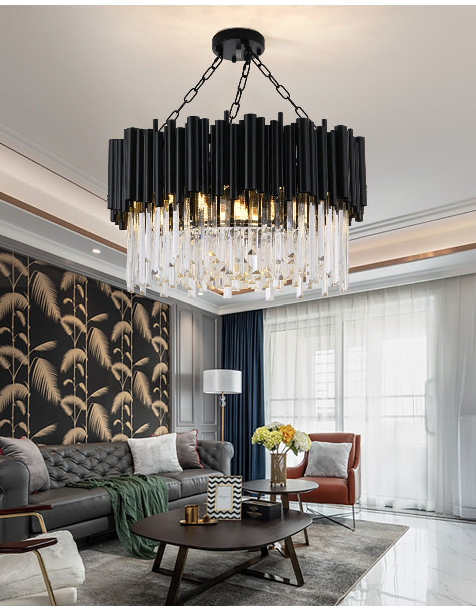 Black Modern Luxury Round Crystal Chandelier