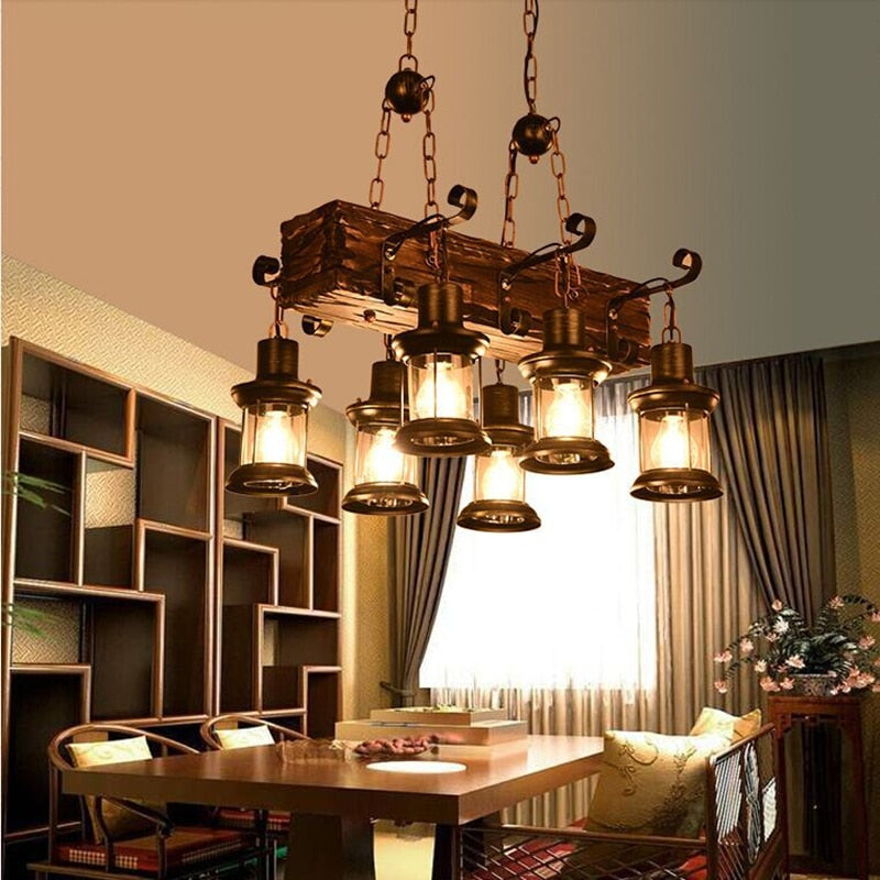 Farmhouse Wood Beam Chandelier