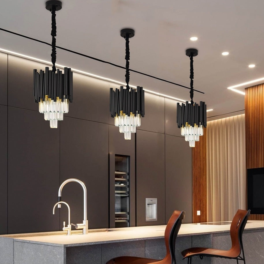 Modern Black Crystal Hanging Light