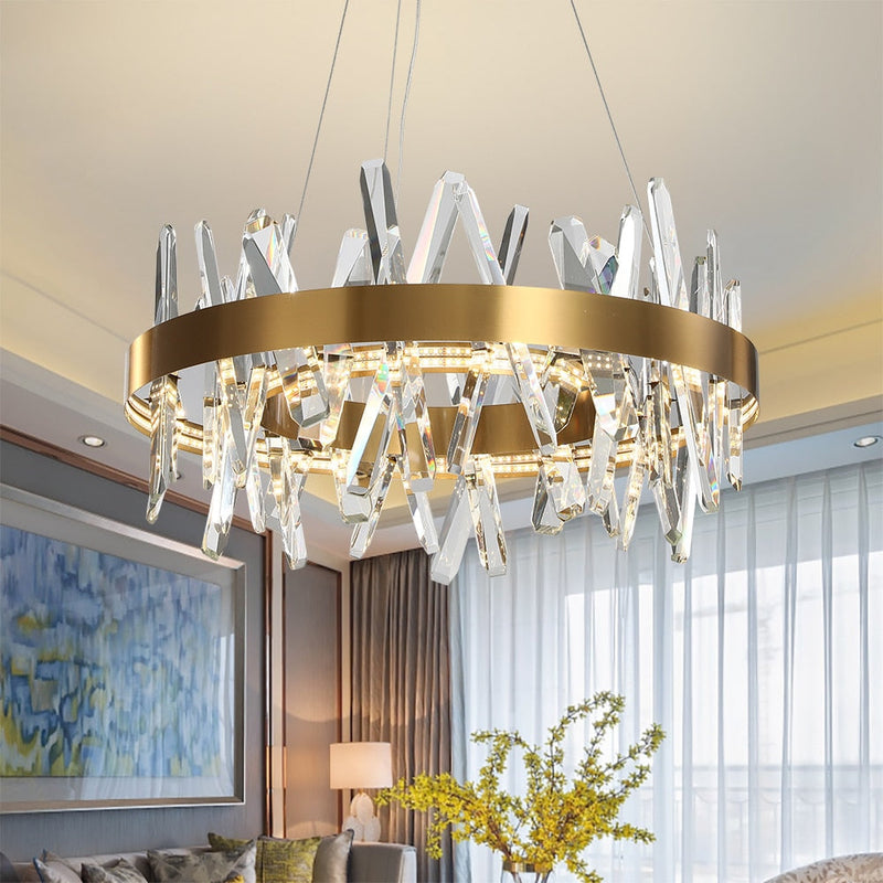 Modern Led Chandelier For Living Room Dining Room Bedroom Round Lighting Stepless Dimming Crystal Lamps