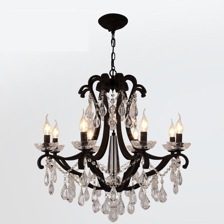 Rustic Chandelier Black Crystal Hanging Light