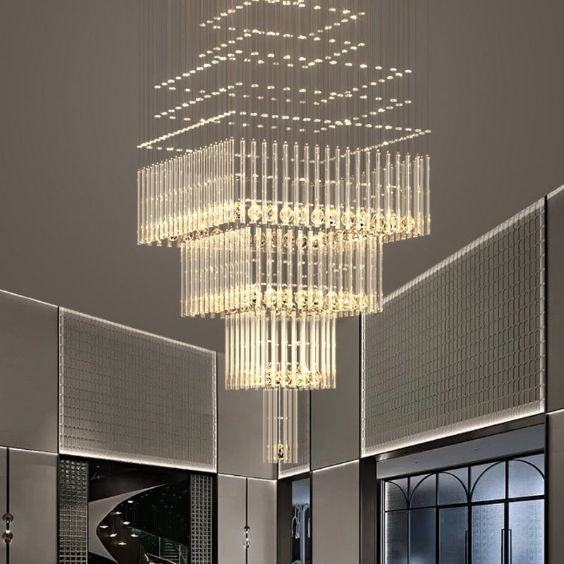 Modern Columnar Crystal Hanging Chandelier