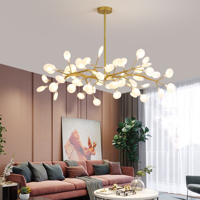 Luxurious Gold Chandelier with White Petals