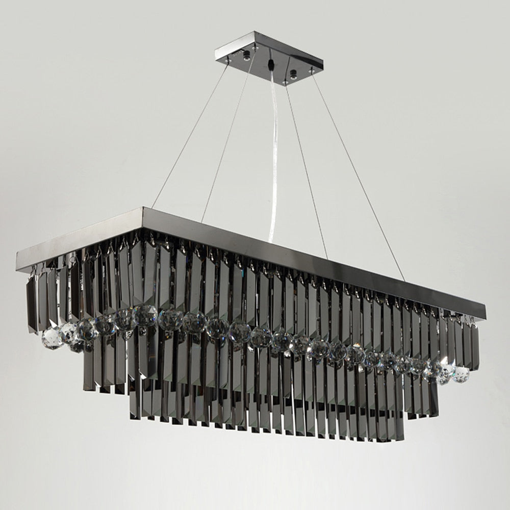 Modern Black Crystal Chandelier For Dining Room Rectangle Kitchen Isla
