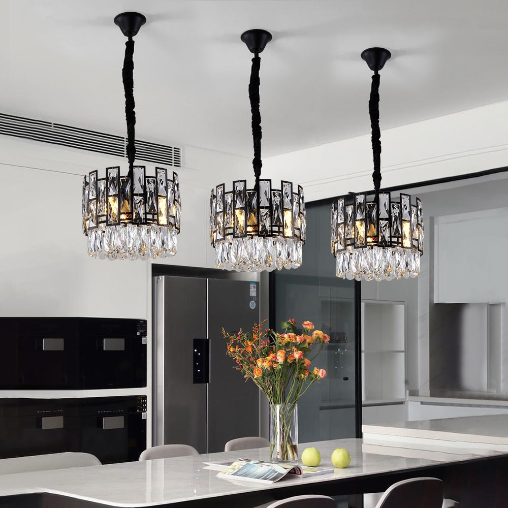 Modern Crystal Chandelier For Living Room Dining Room Black Light Round Lustre Led Chandeliers