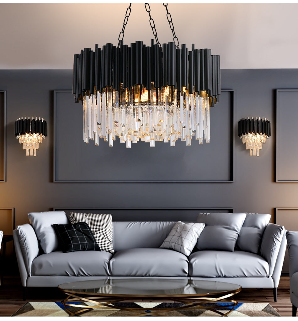 Black Modern Luxury Round Crystal Chandelier