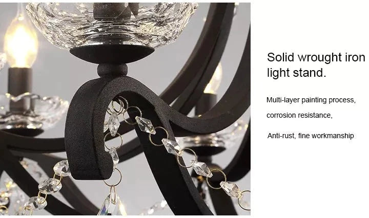 Rustic Chandelier Black Crystal Hanging Light