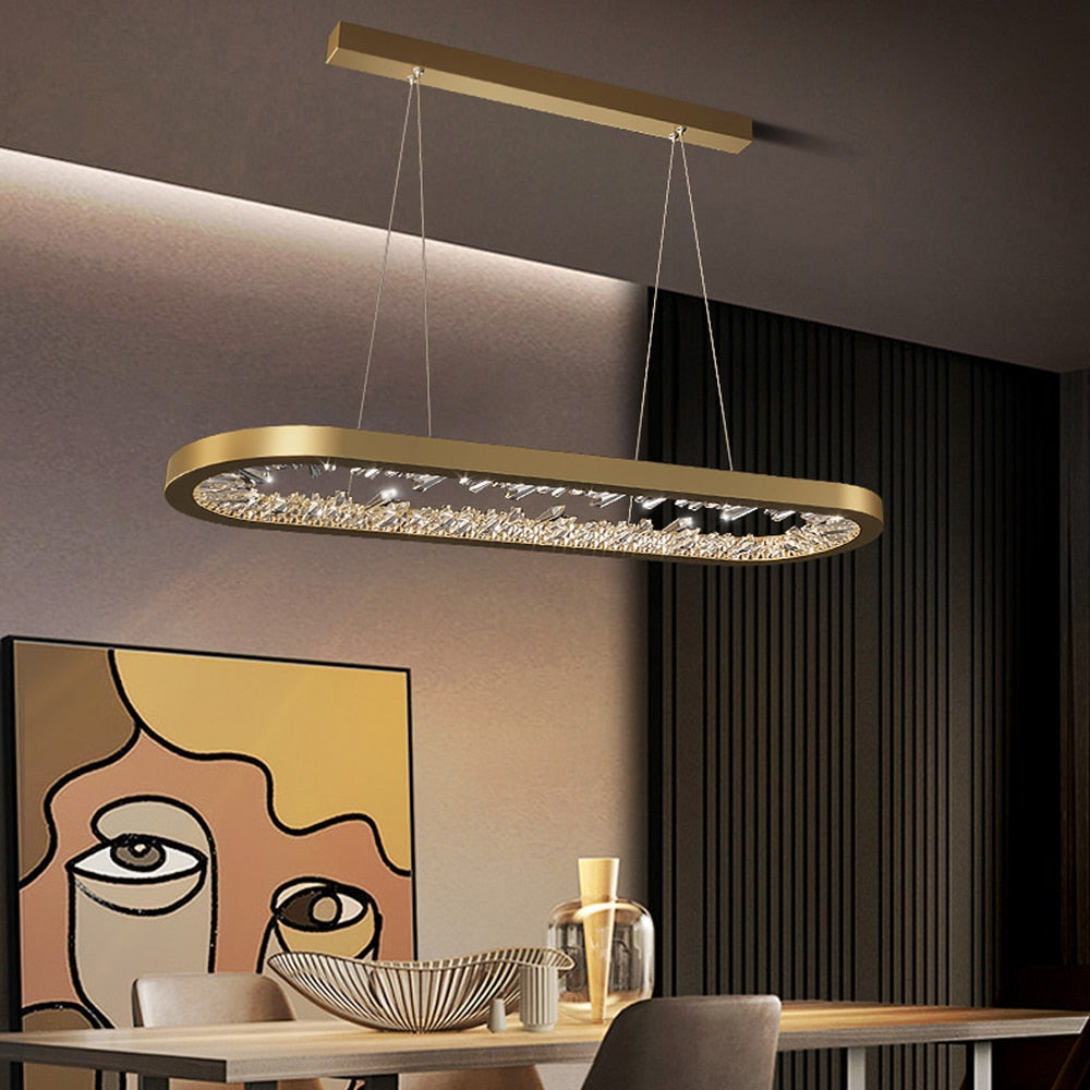 Oval Design Modern LED Chandelier Crystals Living Lighting Dimmable Dining Room Hanglampe