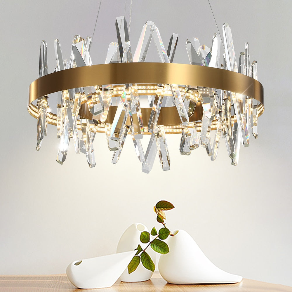 Modern Led Chandelier For Living Room Dining Room Bedroom Round Lighting Stepless Dimming Crystal Lamps