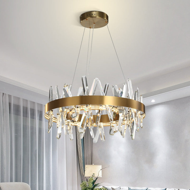 Modern Led Chandelier For Living Room Dining Room Bedroom Round Lighting Stepless Dimming Crystal Lamps
