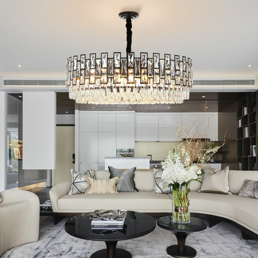 Modern Crystal Chandelier For Living Room Dining Room Black Light Round Lustre Led Chandeliers